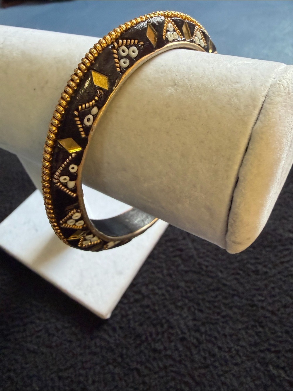 Vintage Indian Mirror and Bead Embellished Bangle Bracelet